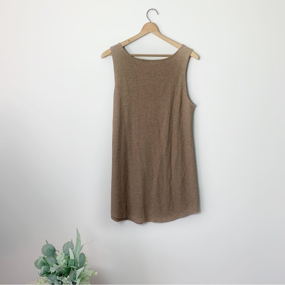 [LOGO Lori Goldstein] Layers Brown Camel Waffle Knit Sleeveless Basic Dress - Picture 6 of 7